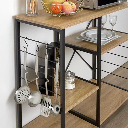 Stavi - Meuble De Rangement Métal Noir Plateaux Effet Bois
