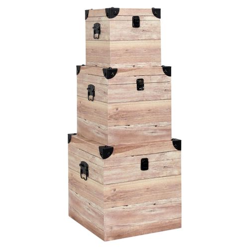 Sama - Lot De 3 Malles Cubes Aspect Bois Rosé