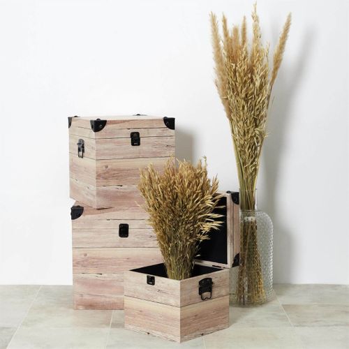 Sama - Lot De 3 Malles Cubes Aspect Bois Rosé