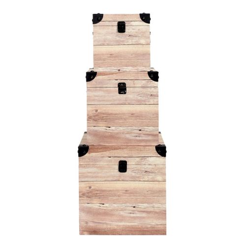 Sama - Lot De 3 Malles Cubes Aspect Bois Rosé