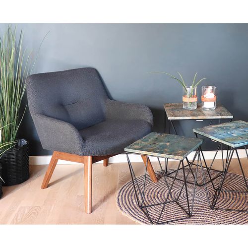 Fauteuil Noyer Massif Naturel Et Tissu Gris Foncé - Harrow