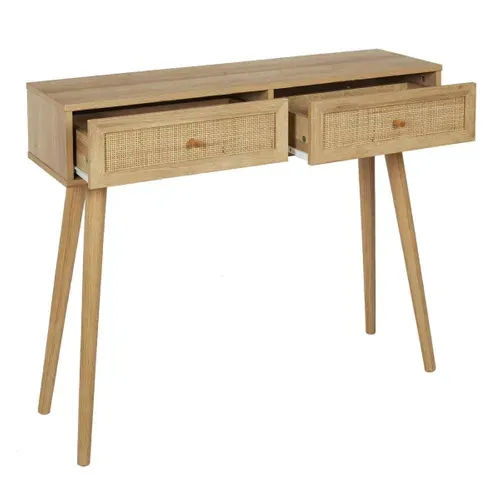 Console 2 Tiroirs Effet Bois Et Façades Rotin - Maya