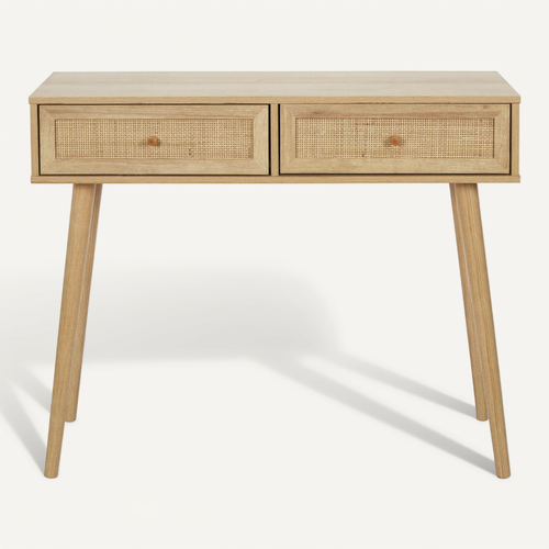 Console 2 Tiroirs Effet Bois Et Façades Rotin - Maya