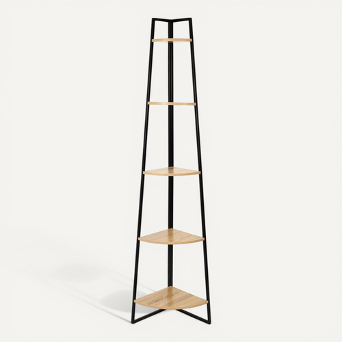 Etagère D'angle Métal Noir Plateau Imitation Bois - Danga