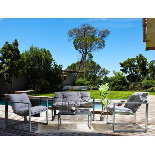 Salon De Jardin 4 Pièces Piètement Métal Gris - Piana