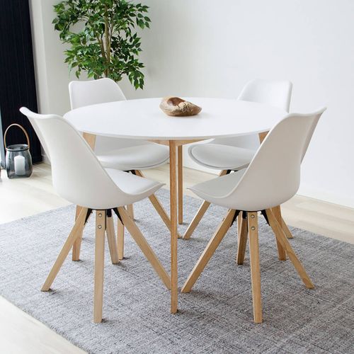 Lot De 4 Chaises Blanches Et Piétement Hévéa - Nibben
