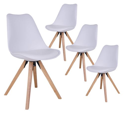 Lot De 4 Chaises Blanches Et Piétement Hévéa - Nibben