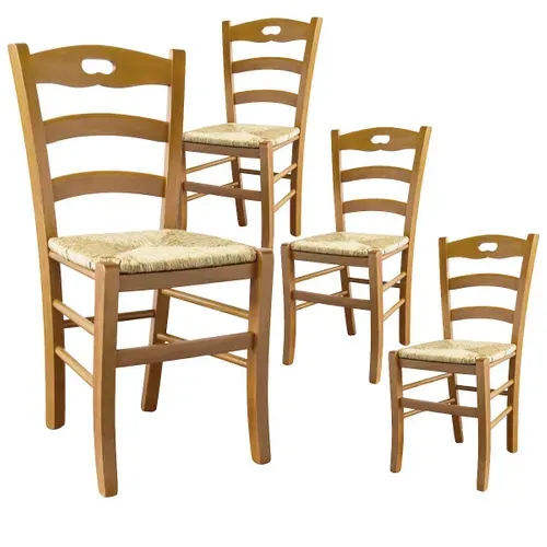 Lot De 4 Chaises Teinté Chêne Et Assises En Paille - Suzy