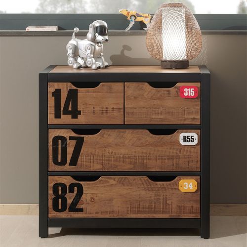 Commode 4 Tiroirs En Pin Massif Avec Motifs - Tchad