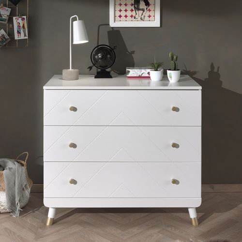 Commode 3 Tiroirs Motif Graphique - Tiny White