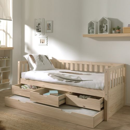 Lit Gigogne 90x200cm à Tiroirs En Pin Naturel - Yax