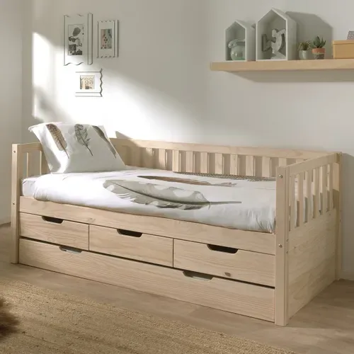 Lit Gigogne 90x200cm à Tiroirs En Pin Naturel - Yax