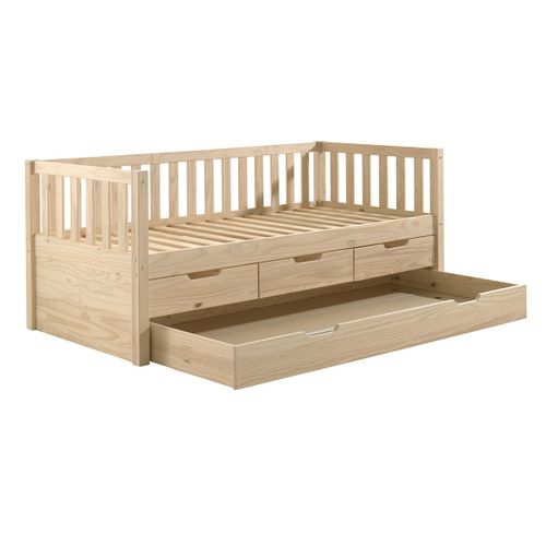 Lit Gigogne 90x200cm à Tiroirs En Pin Naturel - Yax