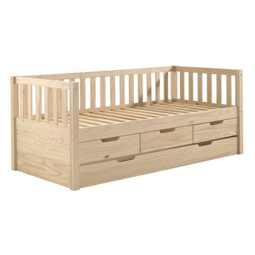 Lit Gigogne 90x200cm à Tiroirs En Pin Naturel - Yax