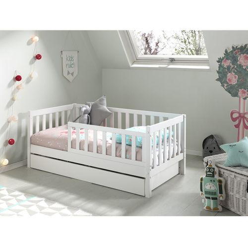 Scope - Lit Junior 70x140cm Blanc Barrières Verticales + Tiroir