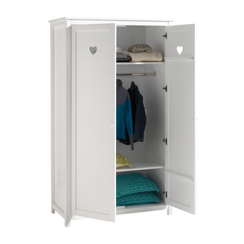 Armoire 2 Portes Blanche Motifs Coeurs Ajourés - Milady