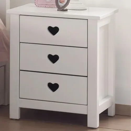 Chevet 3 Tiroirs Blanc Poignées Coeurs Ajourées - Milady
