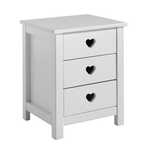 Chevet 3 Tiroirs Blanc Poignées Coeurs Ajourées - Milady