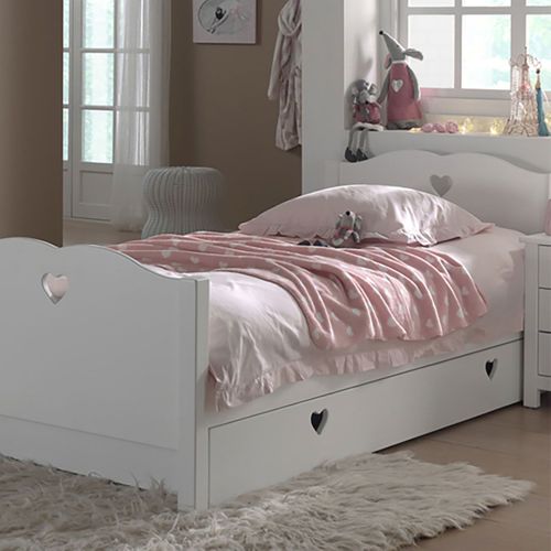 Tiroir Pour Lit 90x200cm Blanc Poignées Coeurs - Milady