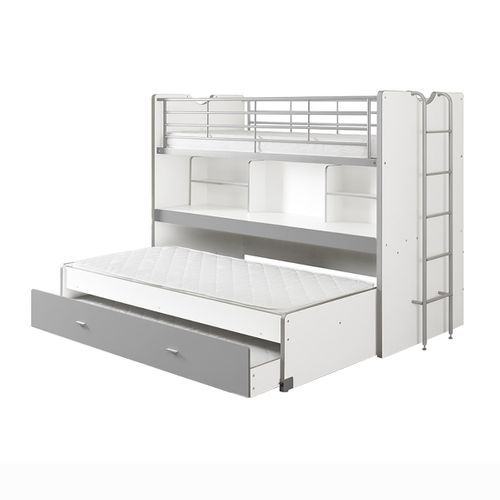 Lits Superposés Gigognes 90x200cm Gris + Bureau Coulissant - Baymax