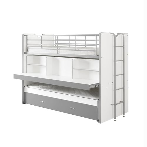 Lits Superposés Gigognes 90x200cm Gris + Bureau Coulissant - Baymax