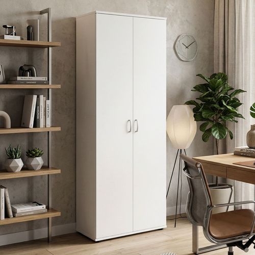 Teo - Armoire 2 Portes 6 Compartiments Coloris Blanc