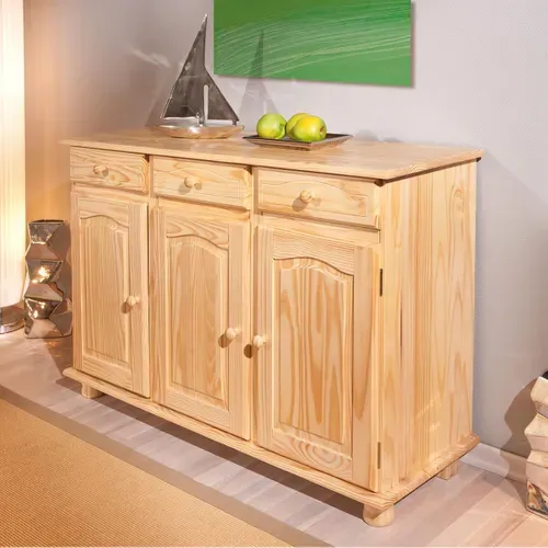 Buffet 3 Portes 3 Tiroirs Bois Massif - Stan