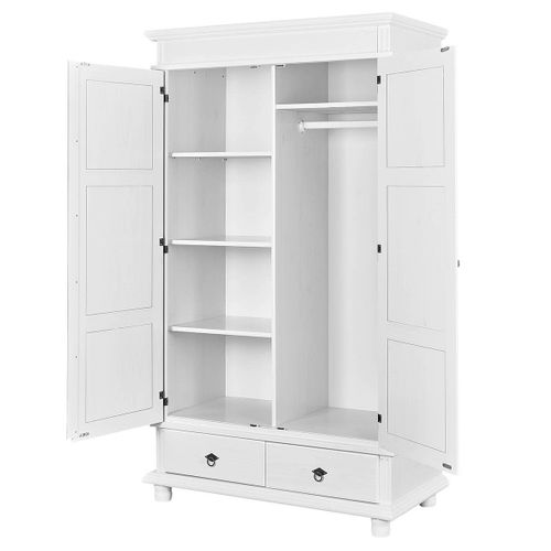 Armoire 2 Portes 2 Tiroirs Bois Massif Vernis Blanc - Tristan