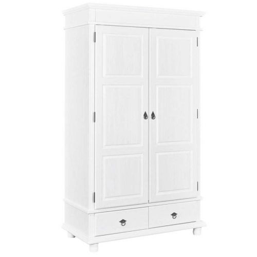 Armoire 2 Portes 2 Tiroirs Bois Massif Vernis Blanc - Tristan