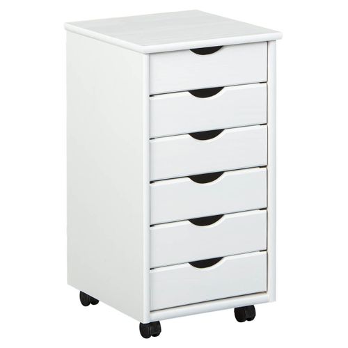 Caisson 6 Tiroirs Bois Massif Vernis Blanc - Sydney