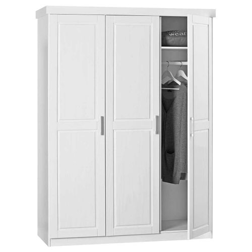 Armoire 3 Portes + Penderie Bois Massif Vernis Blanc - Alaska
