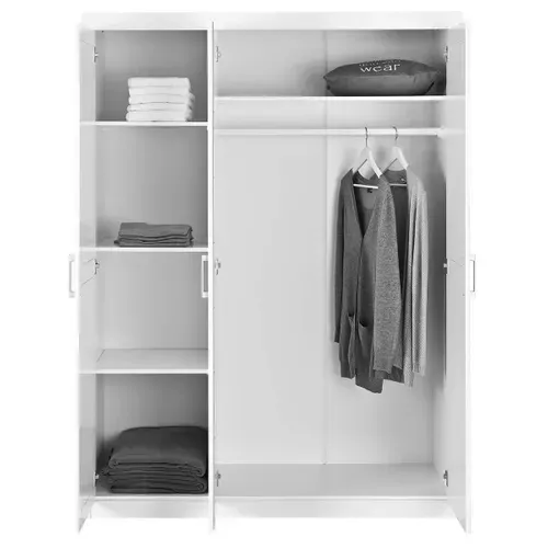 Armoire 3 Portes + Penderie Bois Massif Vernis Blanc - Alaska