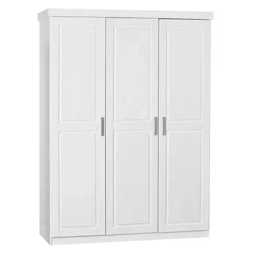 Armoire 3 Portes + Penderie Bois Massif Vernis Blanc - Alaska