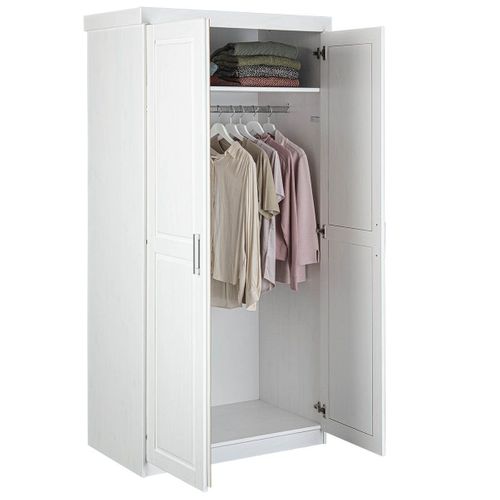 Armoire 2 Portes + Penderie Bois Massif Vernis Blanc - Alaska