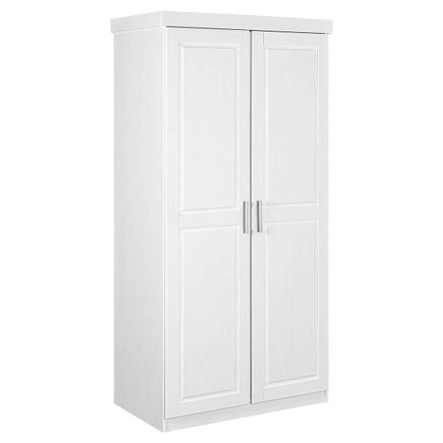 Armoire 2 Portes + Penderie Bois Massif Vernis Blanc - Alaska
