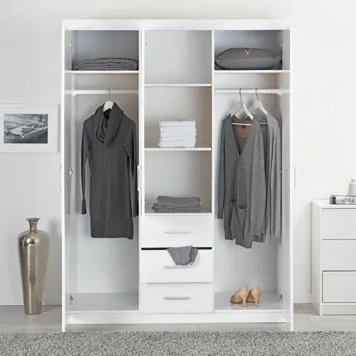 Armoire 3 Portes 1 Miroir Bois Massif Vernis Blanc - Alaska