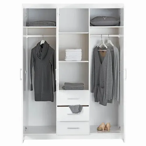 Armoire 3 Portes 1 Miroir Bois Massif Vernis Blanc - Alaska