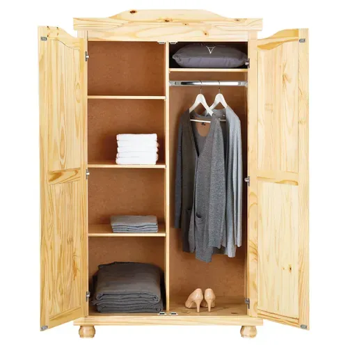 Armoire 2 Portes + Penderie Bois Massif Naturel - Oliver
