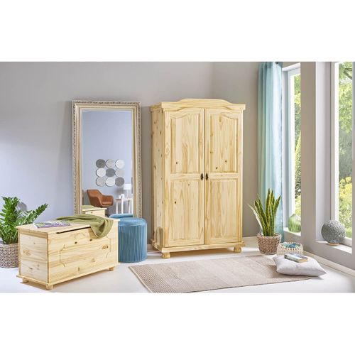 Armoire 2 Portes + Penderie Bois Massif Naturel - Oliver