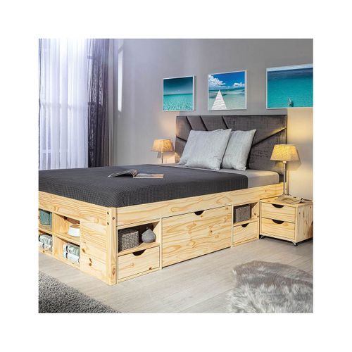 Lit 140x200cm Multi-rangement Bois Massif - Cali
