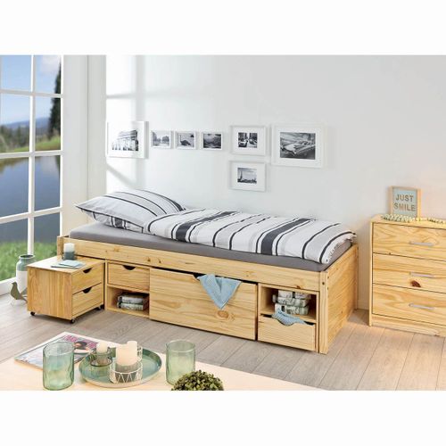 Lit 90x200cm Multi-rangement Bois Massif - Cali