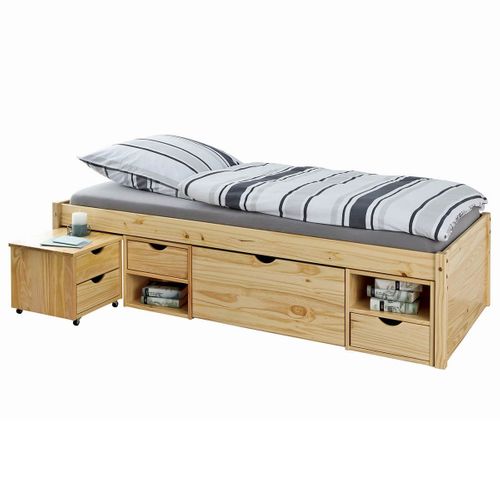 Lit 90x200cm Multi-rangement Bois Massif - Cali