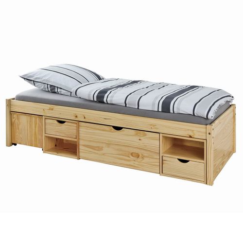 Lit 90x200cm Multi-rangement Bois Massif - Cali