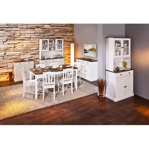 Buffet Vaisselier 4 Portes 2 Tiroirs Bois Massif Vernis Sepia Et Blanc - Socoa