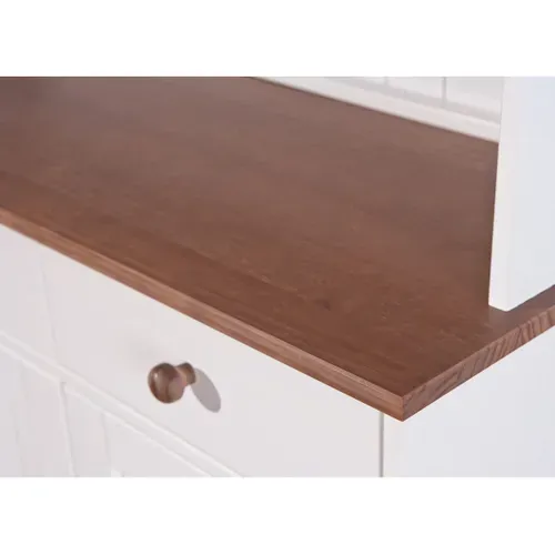 Buffet Vaisselier 5 Portes 3 Tiroirs Bois Massif Vernis Sepia Et Blanc - Socoa