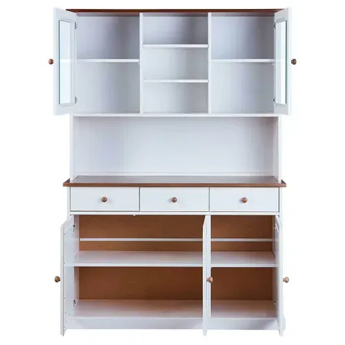 Buffet Vaisselier 5 Portes 3 Tiroirs Bois Massif Vernis Sepia Et Blanc - Socoa