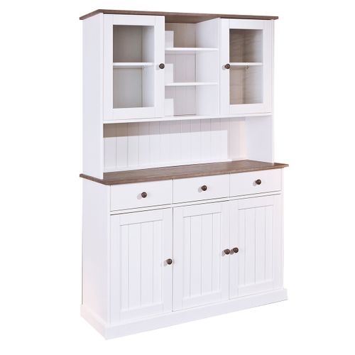 Buffet Vaisselier 5 Portes 3 Tiroirs Bois Massif Vernis Sepia Et Blanc - Socoa