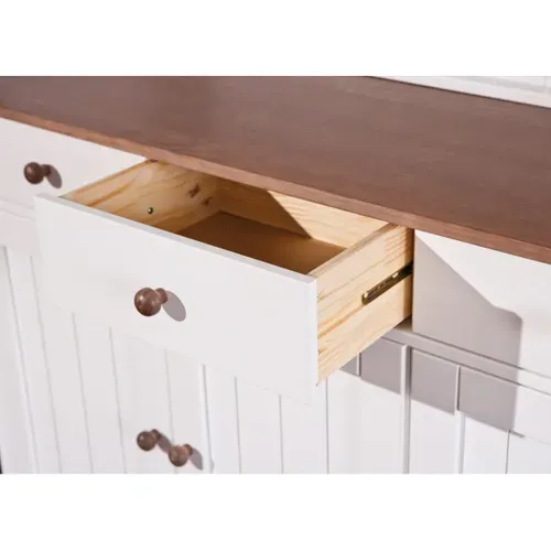 Buffet Vaisselier 5 Portes 3 Tiroirs Bois Massif Vernis Sepia Et Blanc - Socoa