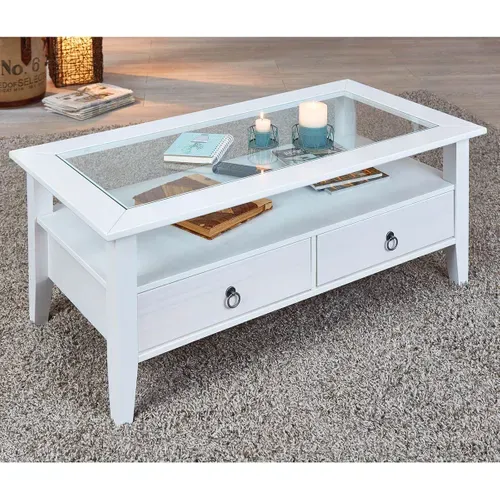 Table Basse Rectangulaire Bois Massif Vernis Blanc - Natur