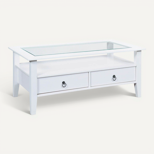 Table Basse Rectangulaire Bois Massif Vernis Blanc - Natur